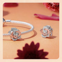 925 Sterling Silver Rose Gold Accent Rose Bead Charm