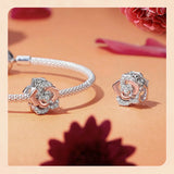 925 Sterling Silver Rose Gold Accent Rose Bead Charm