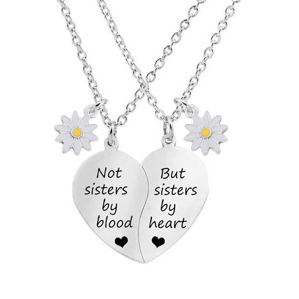 2 PCS Stainless Steel Sisters/Mum/Daughter/Best Friends Daisy Heart Necklaces - 7 Options
