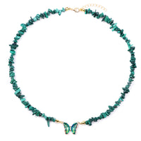 Butterfly Crystal and Stone Chip Necklace - 12 Colours