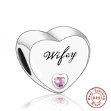 925 Silver Pink CZ Family Heart Charm - 50 Options