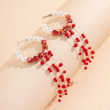 Multilayer Red Imitation Pearl Bracelet/Earrings