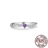 925 Sterling Silver Dainty Purple&White CZ Heart Ring
