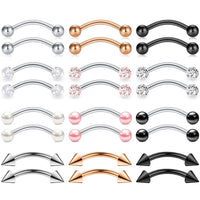 2pcs 16G Surgical Steel Curved Barbell Body Jewellery - 14 Options - 3 Sizes