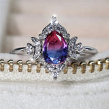 Fashion Pear Rainbow CZ Crescent Moon Ring