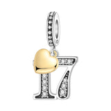 925 Sterling Silver CZ Number Heart Hanging Charm - 24 Options