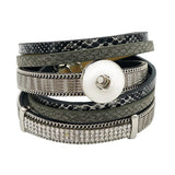 Fashion Multi-layer Wide Cuff Pu Leather 18mm Snap Bracelet - 26 Options