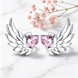 925 Sterling Silver Wing Pink Heart Earrings