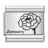 Stainless Steel Birthday Flower Italian Charm -- 12 Options