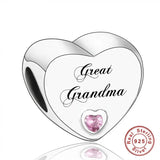 925 Silver Pink CZ Family Heart Charm - 50 Options
