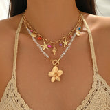 Fashion 2pc Gold Coloured Chunky Flower Sea Themed Necklace