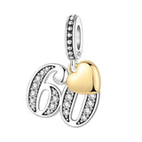 925 Sterling Silver CZ Number Heart Hanging Charm - 24 Options