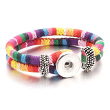 18mm Printed Rope or Plain Leather Snap Bracelet - 41 Options