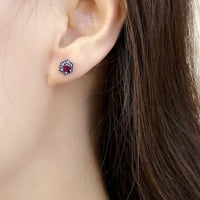 925 Sterling Silver Hexagon Red Studs