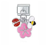 Stainless Steel Pink Flower/Bugs Hanging Italian Charm