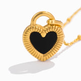 Stainless Steel Black and White Double-sided Heart Necklace/Earrings - 2 Colours