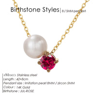 Stainless Steel Imitation Pearl/Birthstone Pendant Necklace - 12 Options