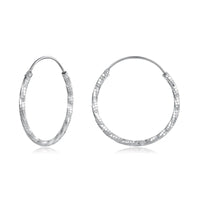 925 Sterling Silver Textured Hoop Earrings - 3 Sizes