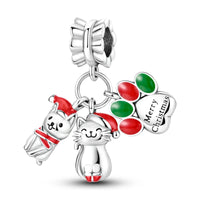 925 Sterling Silver Merry Christmas Paw Print Charm