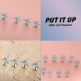 Titanium Blue Cross Zirconia Ear Stud Body Jewellery - 11 Sizes