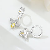 925 Sterling Silver Yellow CZ Bee Hoop Drop Earrings