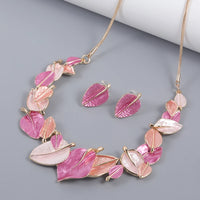 Statement Leaf Necklace and Earrings Set - 6 Colours