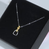 925 Sterling Silver Equestrian Two Tone Gold Plated Stirrup Pendant Necklace