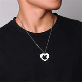 2PCS/Set Stainless Steel Puzzle Heart Necklace