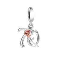 925 Sterling Silver Number Rose Hanging Charm - 10 Options