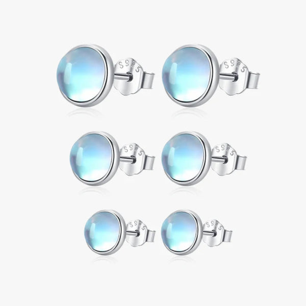 925 Sterling Silver Round Moonstone Stud Earrings - 3 Sizes