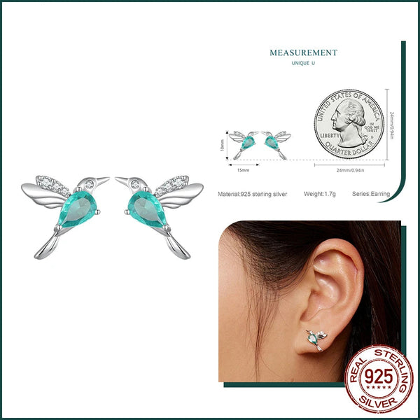 925 Sterling Silver CZ Bird Stud Earrings