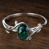Fashion Vintage Green Moss Oval Leaf Twine Ring
