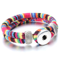 18mm Printed Rope or Plain Leather Snap Bracelet - 41 Options