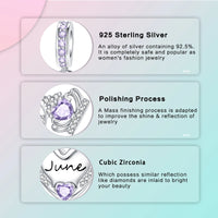 925 Sterling Silver Birthstone Heart Crown Hanging Charm - 12 options