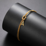 Stainless Steel Initial Love Knot Double Snake Chain Bracelet - 2 Colours - 26 Letters