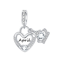 925 Sterling Silver Birthstone Heart Crown Hanging Charm - 12 options