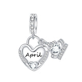 925 Sterling Silver Birthstone Heart Crown Hanging Charm - 12 options