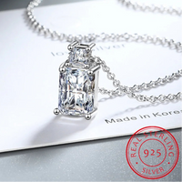 925 Sterling Silver Emerald Cut CZ Pendant Necklace - 9 Colours