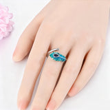 925 Sterling Silver Peacock Glazed Feather Open Ring