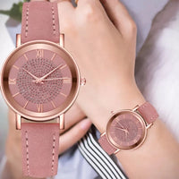 Rhinestone Detail Leather Watch - 8 Colours