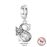 925 Sterling Silver CZ Butterfly/Letter Hanging Charm