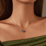 925 Sterling Silver Rose Cut Royal Blue CZ Octagon Necklace - 2 Options