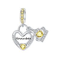 925 Sterling Silver Birthstone Heart Crown Hanging Charm - 12 options