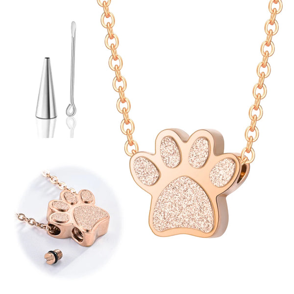 Stainless Steel Paw Print Urn Pendant Necklace - 4 Options