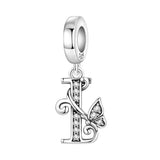 925 Sterling Silver CZ Butterfly/Letter Hanging Charm