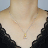 925 Sterling Silver Equestrian Two Tone Gold Plated Stirrup Pendant Necklace