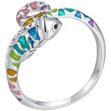 925 Sterling Silver Chameleon Enamel Ring/Earrings/Set