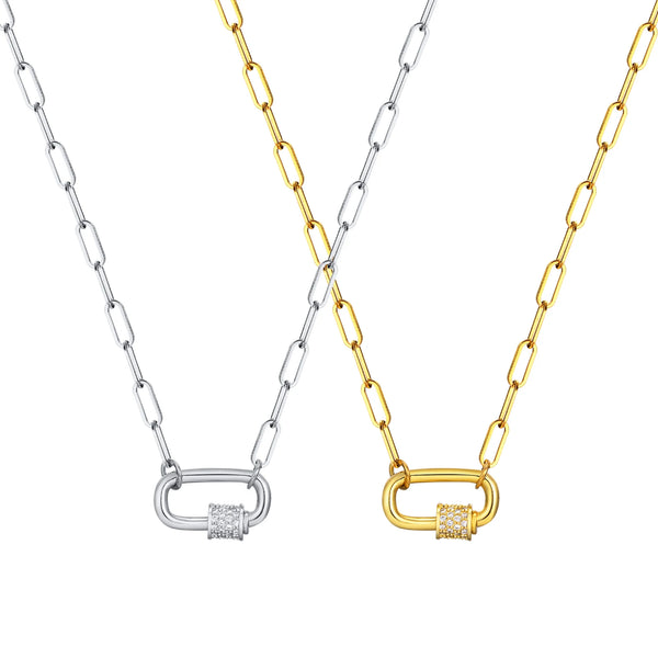 Stainless Steel Paperclip CZ Necklace - 2 Colours