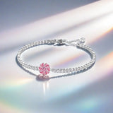 925 Sterling Silver Pink CZ Flower Bracelet - 5 Sizes