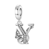925 Sterling Silver CZ Butterfly/Letter Hanging Charm